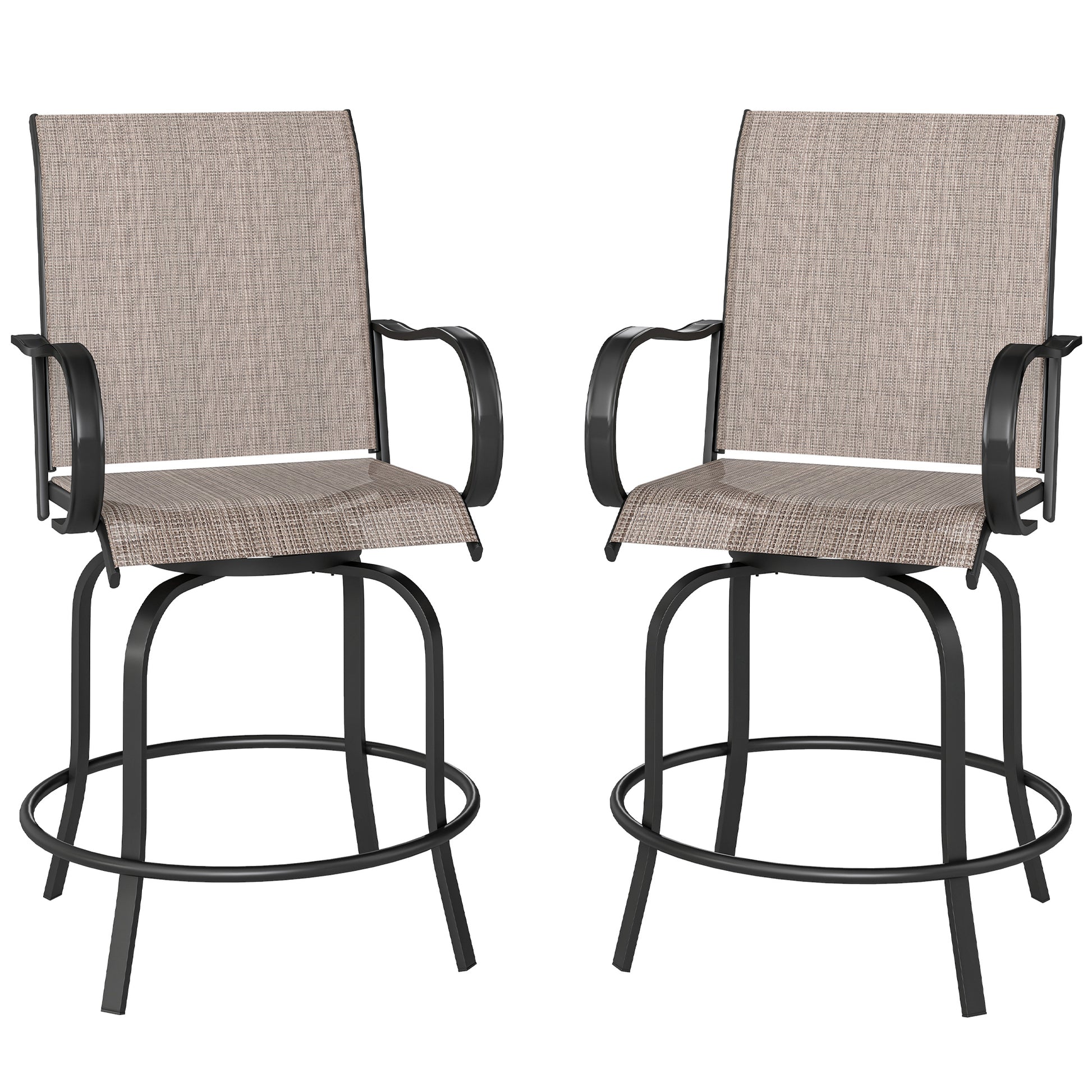 Outdoor Bar Stools Set of 2, 360° Swivel Bar Height Chairs, 26.8" x 29.5" x 48.4", Tan