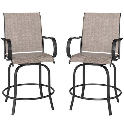 Outdoor Bar Stools Set of 2, 360° Swivel Bar Height Chairs, 26.8" x 29.5" x 48.4", Tan