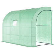 Walk-in Wall Lean-to Greenhouse, 10' x 5' x 7' Outdoor Gardening Green House with PE Cover, Windows, Shelves and 2 Zipper Doors, Green