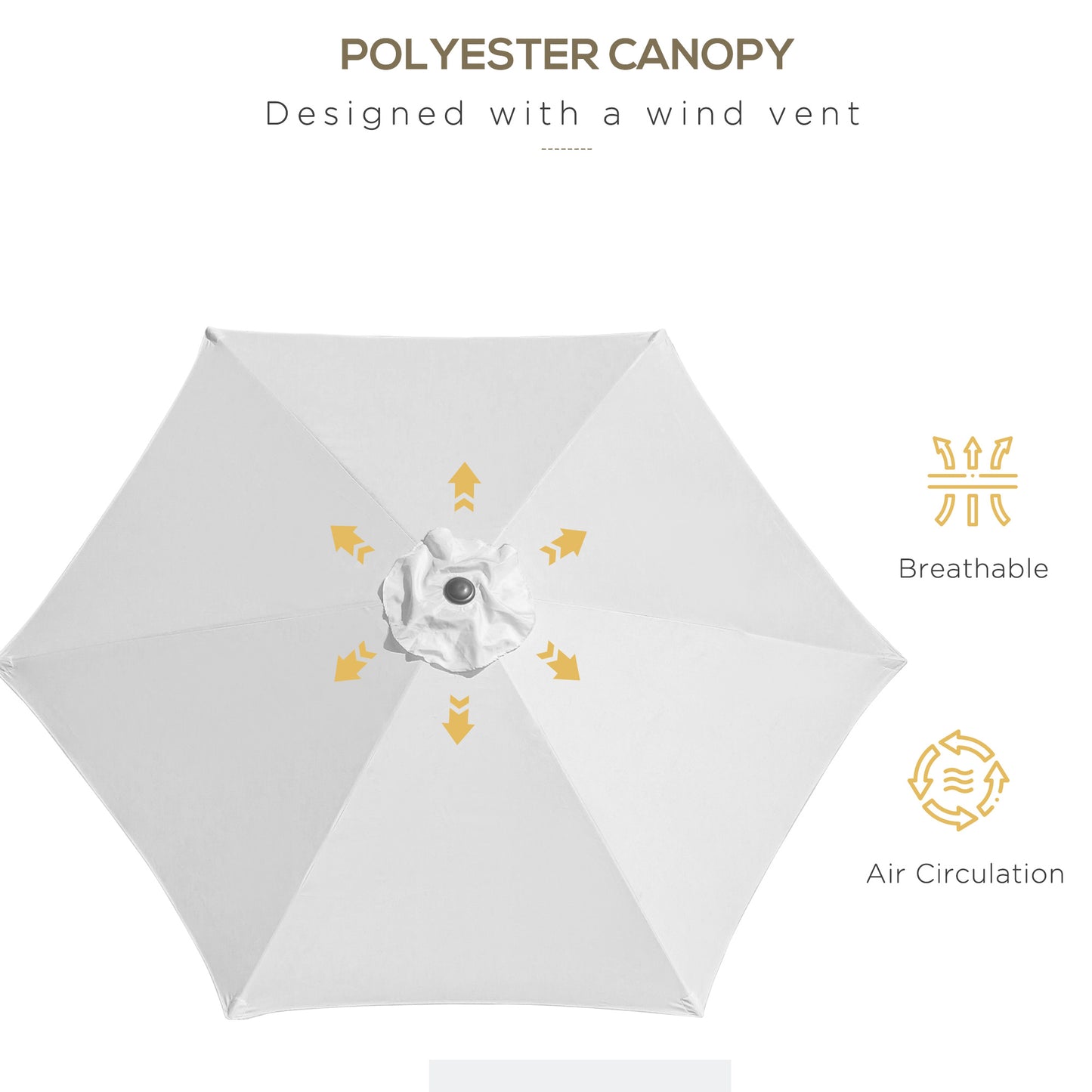 8.5' Round Aluminum Patio Umbrella 6 Ribs Market Sunshade Tilt Canopy w/ Crank Handle Garden Parasol White