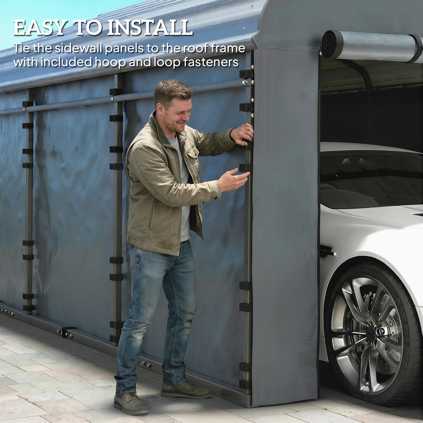 Carport Replacement Canopy Cover Sidewalls for 12' x 20' Carport, UPF50+ Waterproof Garage Car Shelter Tarp, Dark Grey