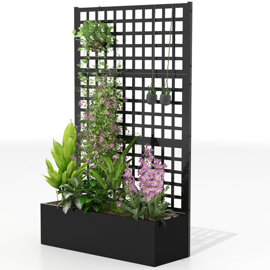 Galvanized Raised Garden Bed Planter Box with Trellis for Climbing Plants, Vegetables and Vines, Heavy-Duty Outdoor Garden Support Frame, 43" x 16" x 70"