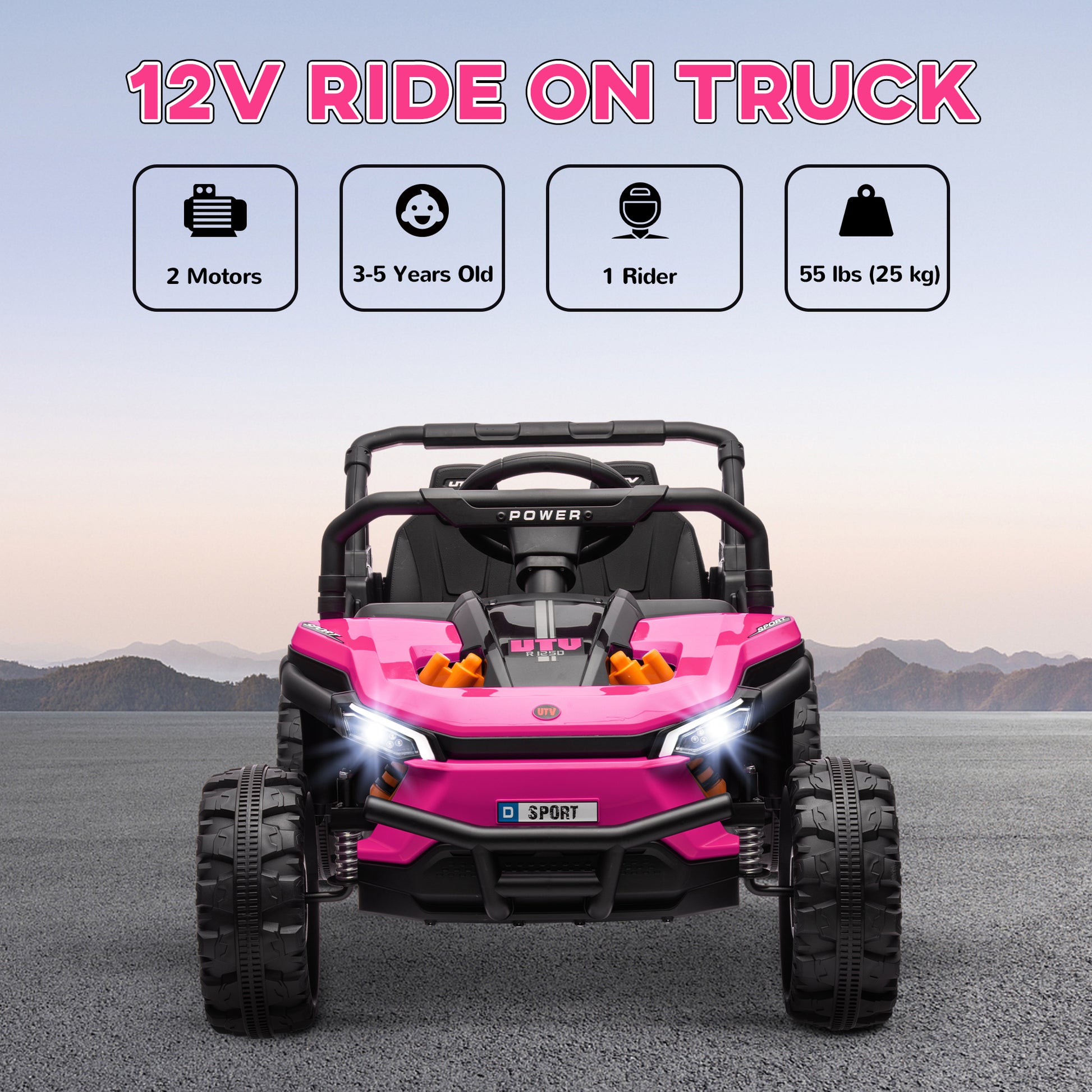 Qaba 12V Kids Ride On Car, Toy Truck with Remote Control, Spring Suspension, LED Headlights, 3 Speeds, Pink
