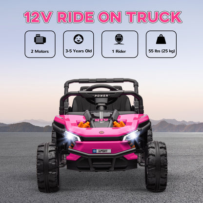 Qaba 12V Kids Ride On Car, Toy Truck with Remote Control, Spring Suspension, LED Headlights, 3 Speeds, Pink