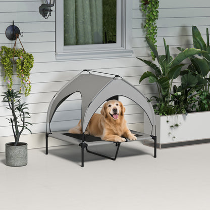 Raised Dog Bed Cooling Dog Cot w/ Canopy Washable Breathable Mesh, for Medium and Large Dogs, Light Grey