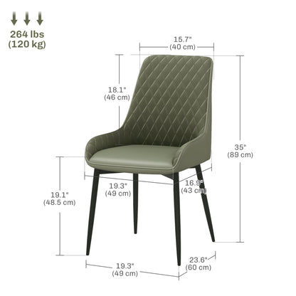 Upholstered Kitchen Chairs, Modern Dining Chairs Set of 2 with Diamond Tufting and Steel Legs for Dining Room, Green