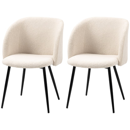 Dining Chairs Set of 2, Sherpa Fleece Upholstered Kitchen Chairs with Backrest and Steel Legs, Cream White