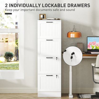 4 Drawer Filing Cabinet with Lock, Office Storage Cabinet with Adjustable Hanging Bars for A4 Letter Size Files, White
