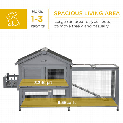 65" Wooden Rabbit Hutch, Pet Playpen with Openable Roof, Storage Box, for Rabbits and Small Animals, Dark Grey