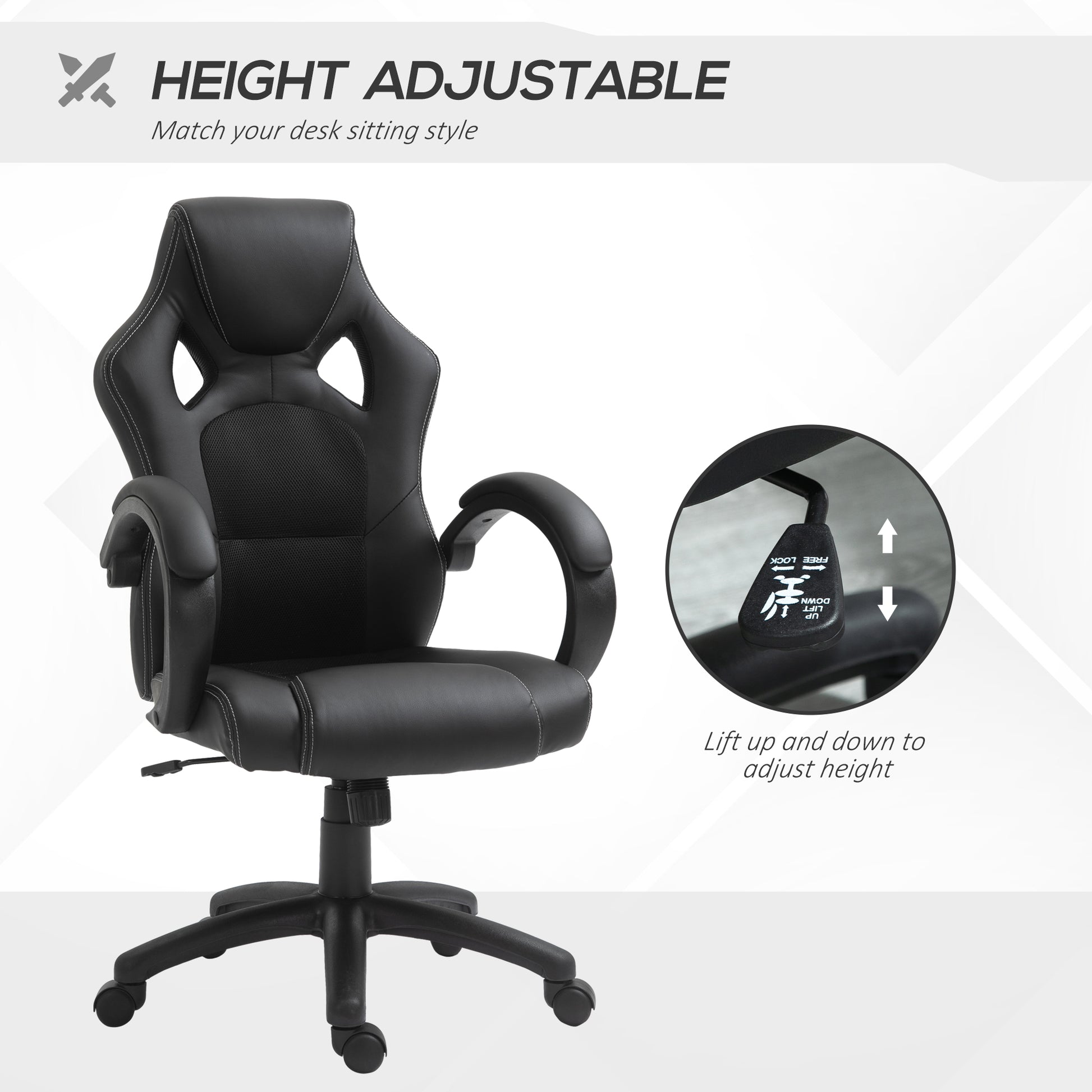 Racing Gaming Chair Office Chair Computer Desk Gamer Chair with Swivel Wheels, Padded Headrest, Tilt Function, Black