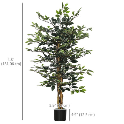 4.3FT Artificial Ficus Tree, Fake Tree with Leaves, Faux Plant in Nursery Pot for Indoor Decoration