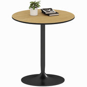 27.6" Round Kitchen Table for 2, Modern Small Dining Table with Wood Veneer, Steel Base for Dining Room, Natural