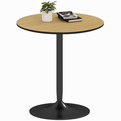 27.6" Round Kitchen Table for 2, Modern Small Dining Table with Wood Veneer, Steel Base for Dining Room, Natural