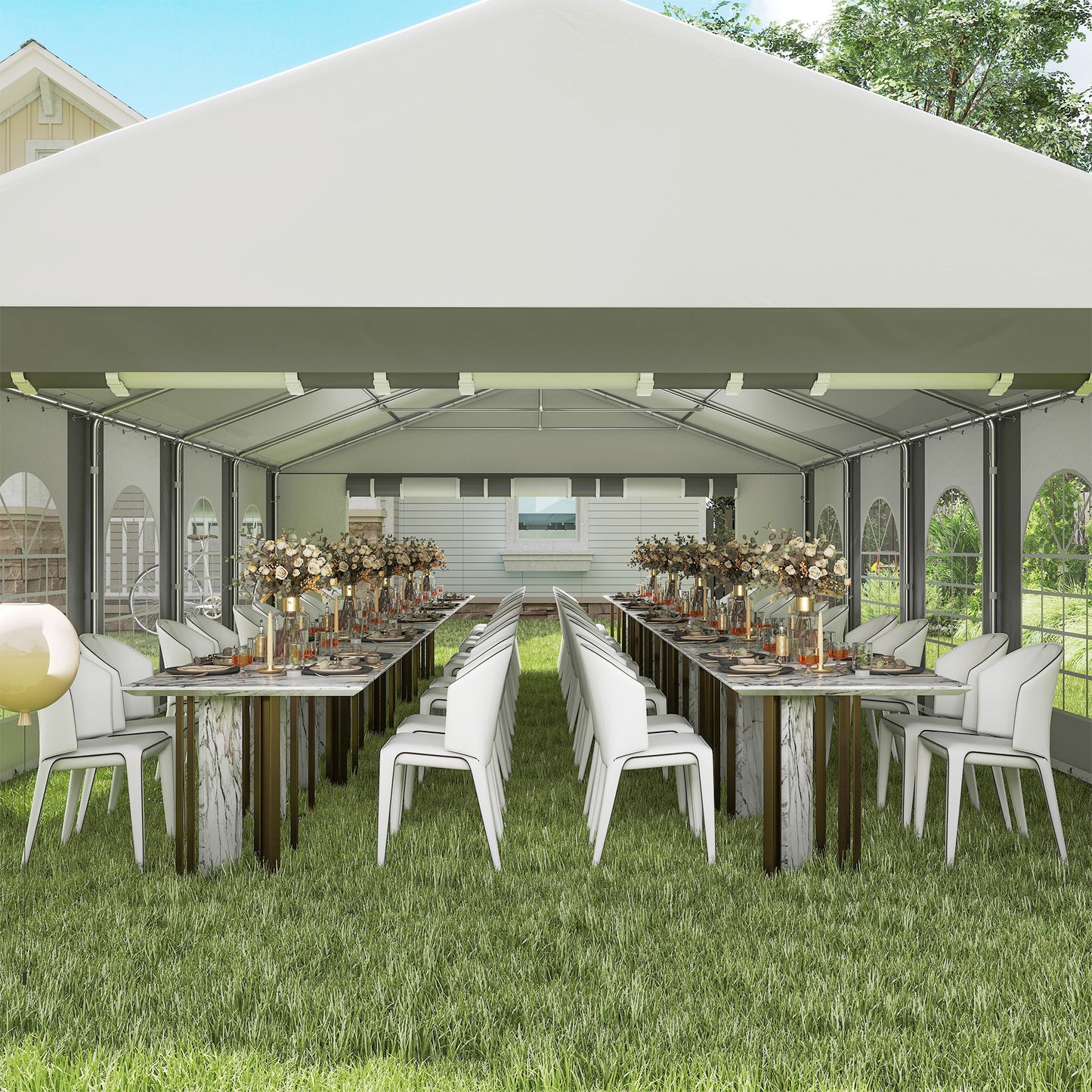 20'x33' Heavy Duty Large Party Tent Event Tent with Removable Sidewalls, for Weddings, Parties, Carports, Grey