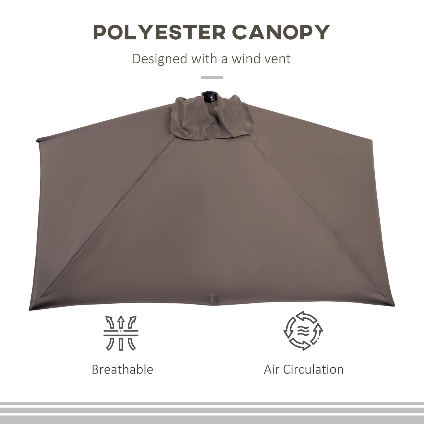 9ft Half Round Umbrella Outdoor Patio Garden Balcony Parasol Window Sun Shade w/ 5 Ribs Coffee