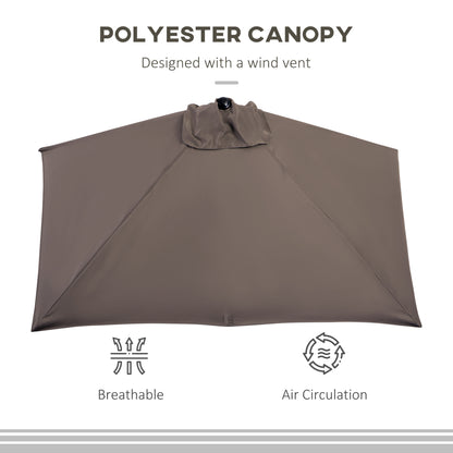 9ft Half Round Umbrella Outdoor Patio Garden Balcony Parasol Window Sun Shade w/ 5 Ribs Coffee