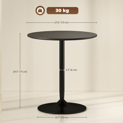 27.6" Round Kitchen Table for 2, Modern Small Dining Table with Wood Veneer, Steel Base for Dining Room, Black