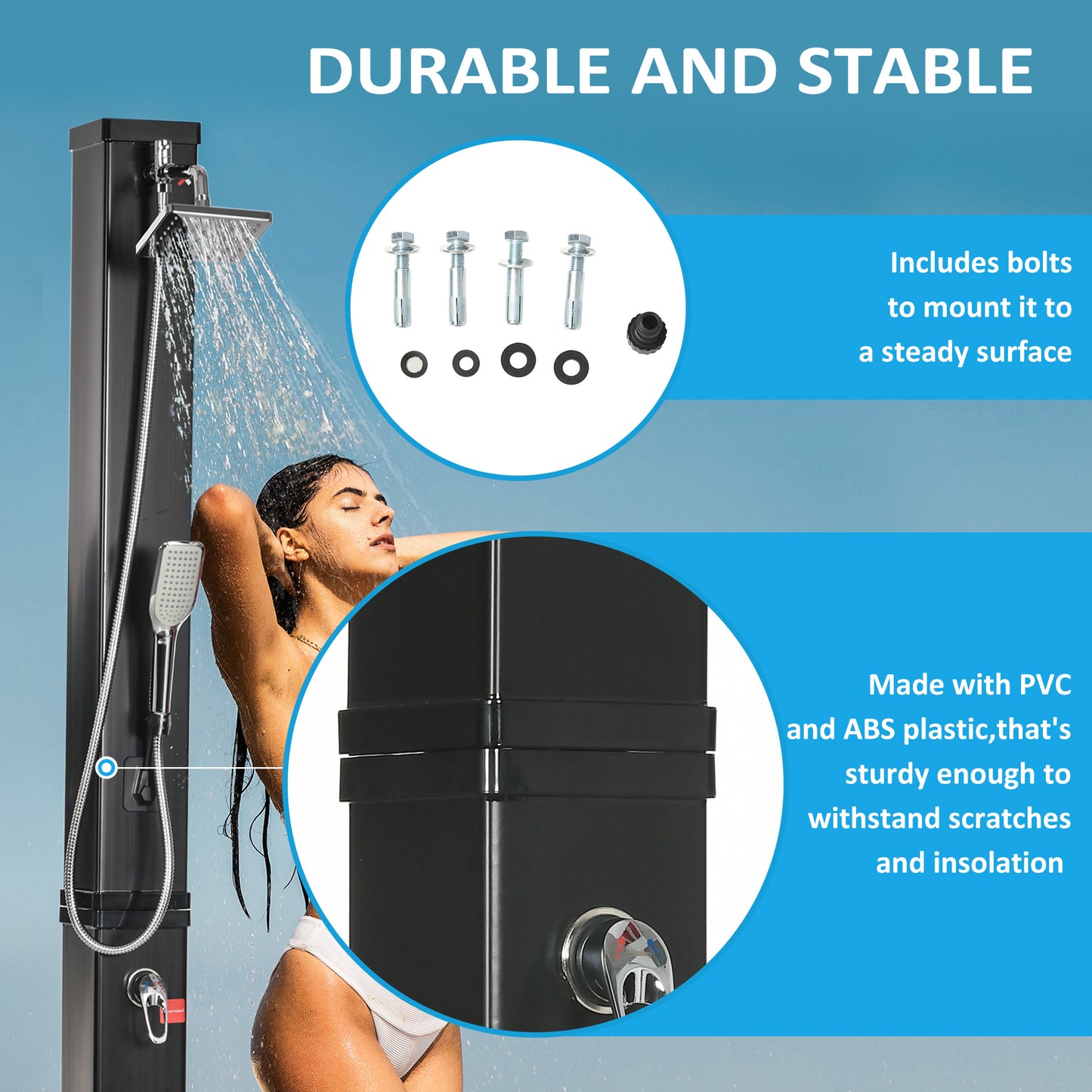 10.6Gal Outdoor Solar Shower w/ 360 Rainfall, Handheld Head, 60℃ Temperature Adjustment for Backyard Poolside Beach Spa