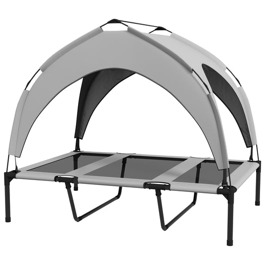 Raised Dog Bed Cooling Dog Cot w/ Canopy Washable Breathable Mesh, for Large Dogs, Light Grey