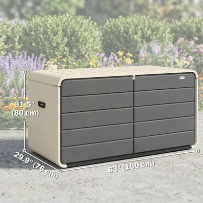 Outdoor Storage Box with Lockable Lid, HDPE Garden Deck Box with Wheels 757 L