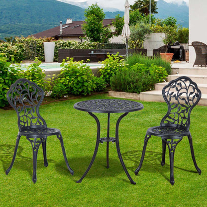 3 Pieces Bistro Set, Patio Table and Chairs with Cast Aluminum Frame for Garden, Balcony, Porch, Black
