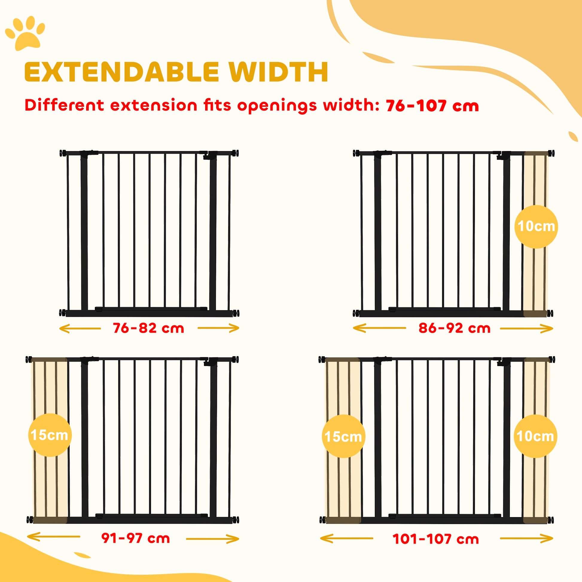 Pressure Fit Dog Gate Pet Barrier for stairs doorway, 29.9''- 42.1'' Width Black