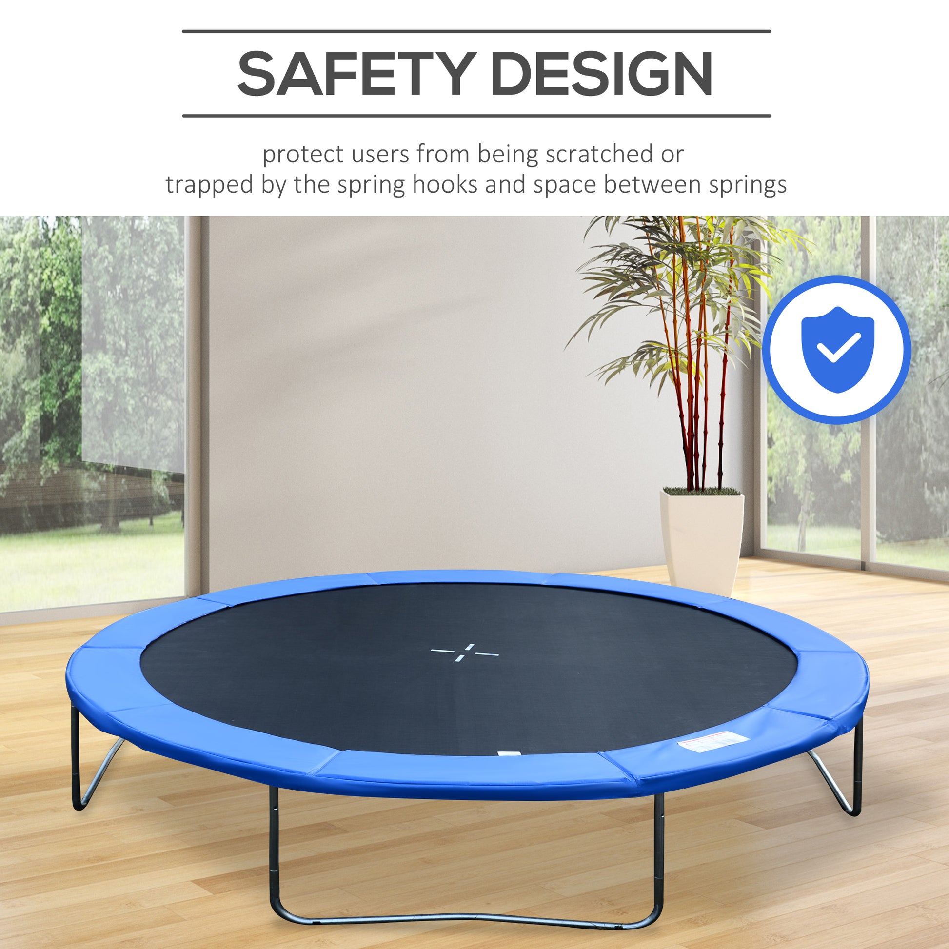 Soozier Trampoline Pad, 14FT Replacement Trampoline Safety Pad Mat Spring Cover, Water-Resistant, UV-Resistant, Tear-Resistant, No Holes for Pole, Blue