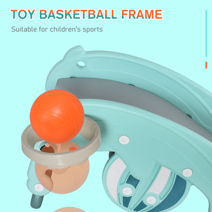 Qaba 3-in-1 Kids Slide And Rocking Horse Dual-Use Children Activity Equipment Portable Slide Indoor Outdoor Playground Toy W/ Basketball Hoop Toddler Birthday Gift, Age 1.5-3, Green