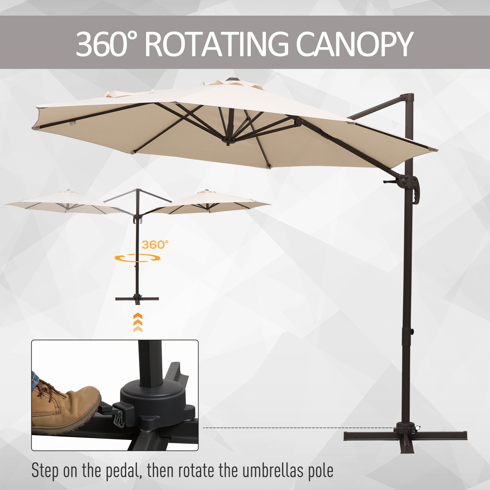 10ft Cantilever Patio Umbrella with 360° Rotation, Crank & Cross Base for Garden Deck Pool Backyard, Cream