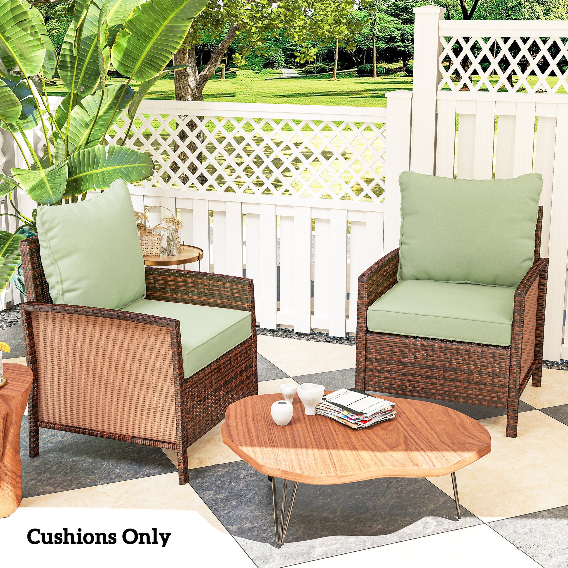 4-Piece Seat Cushion Pillows Replacement, Patio Chair Cushions Set with Back for Indoor Outdoor, Green
