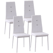 Set of 4 Modern Style Dining Chairs, Button Tufted High Back Side Chairs with Upholstered Seat, Steel Legs, White