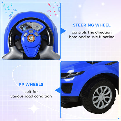 Aosom 3 in 1 Kid Ride on Push Car, Toddlers Sliding Walking Car, with Horn, Music, Light, Parent Control Handle, Secure Bar, Under Seat Storage, for Boy Girl 18-36 Months, Blue