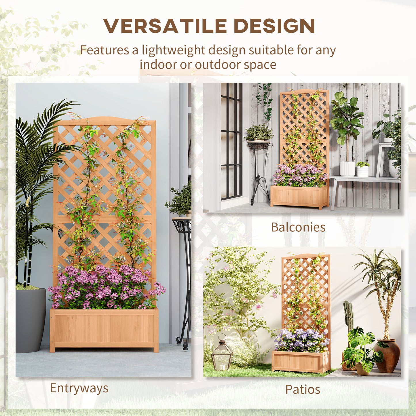 Wood Planter with Trellis for Vine Climbing, Raised Garden Bed to Grow Vegetables for Backyard, 30" x 14" x 67", Brown