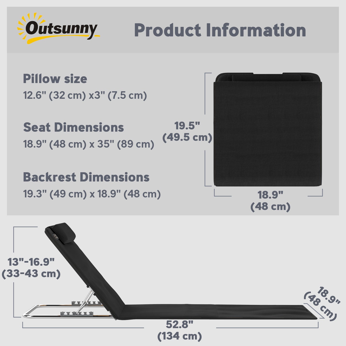 2 Pieces Beach Lounge Chair, Outdoor Folding Chaise Lounge Set w/ Pillow for Sunbath, Snap, Black