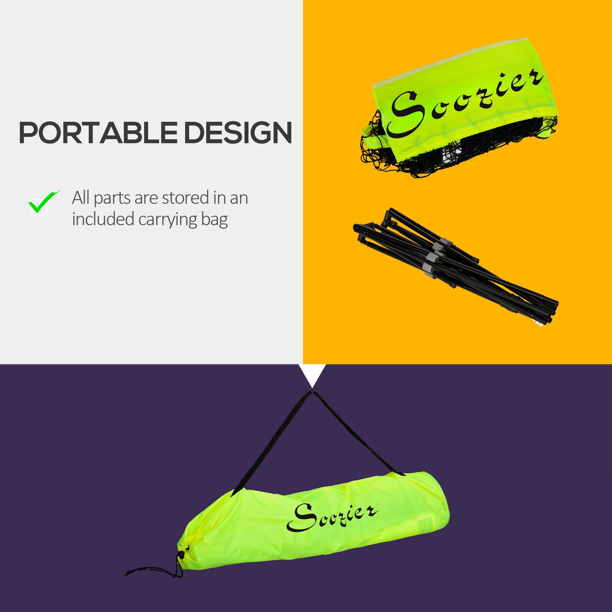 Soozier 14ft Badminton Net, Height Adjustable Outdoor Sports Net with Carry Bag, for Tennis, Pickleball and Volleyball, Yellow