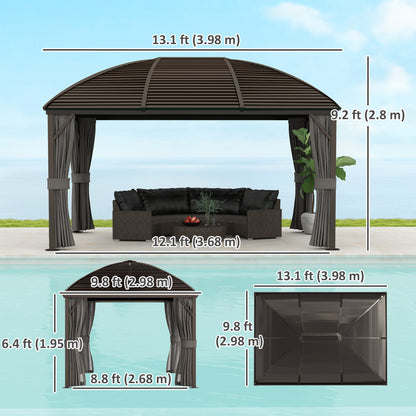 10x13 Hardtop Gazebo Aluminum Outdoor Canopy with Mesh Nettings Curtains Dark Grey