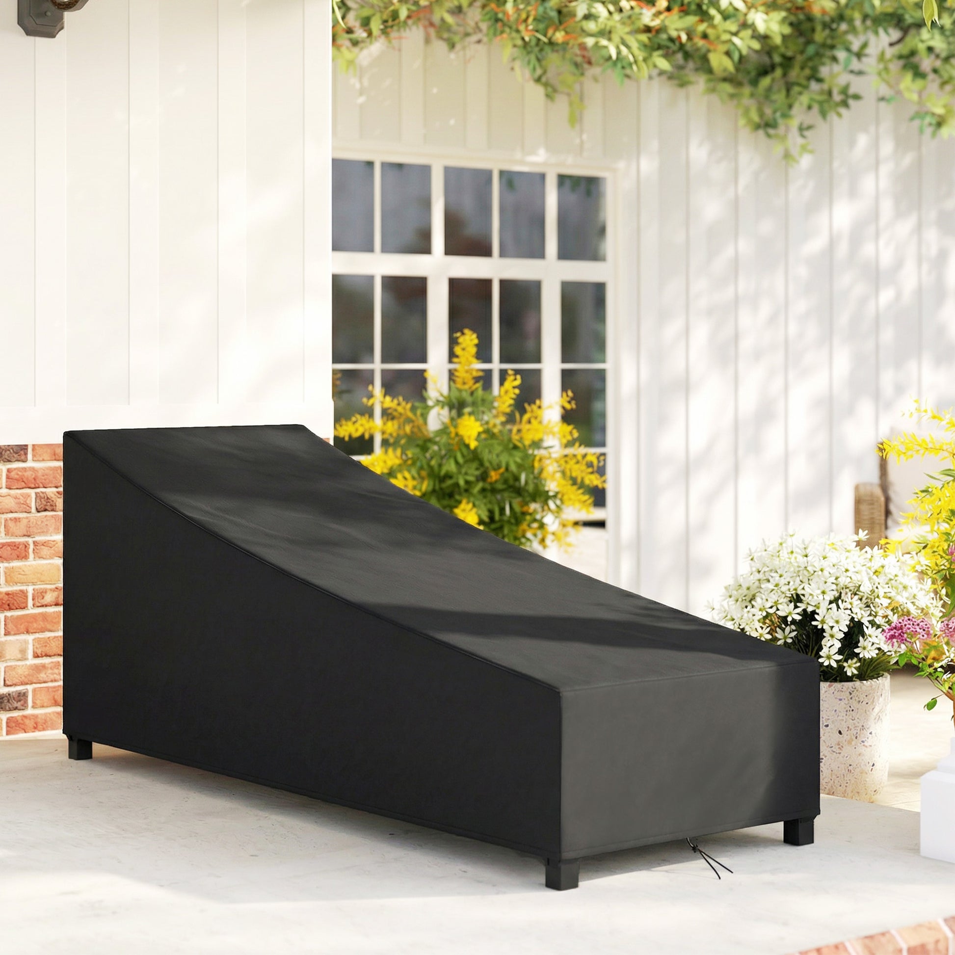 Waterproof Patio Lounge Chair Cover, 420D Outdoor Chaise Lounger Protective Cover with Sealed Seams, Storage Bag, Black