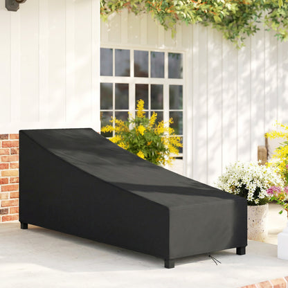 Waterproof Patio Lounge Chair Cover, 420D Outdoor Chaise Lounger Protective Cover with Sealed Seams, Storage Bag, Black