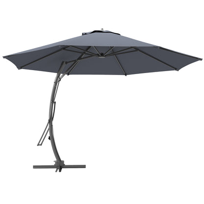 11FT Patio Umbrella, Cantilever Umbrella with 8 Ribs, 360° Rotation, Easy Adjustment for Garden, Deck, UPF 50+, Grey