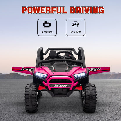 Qaba 2 Seater 24V 7AH Ride on Truck, Electric Car for Kids w/ Spring Suspension, Remote Lights, Horn, Music, Pink