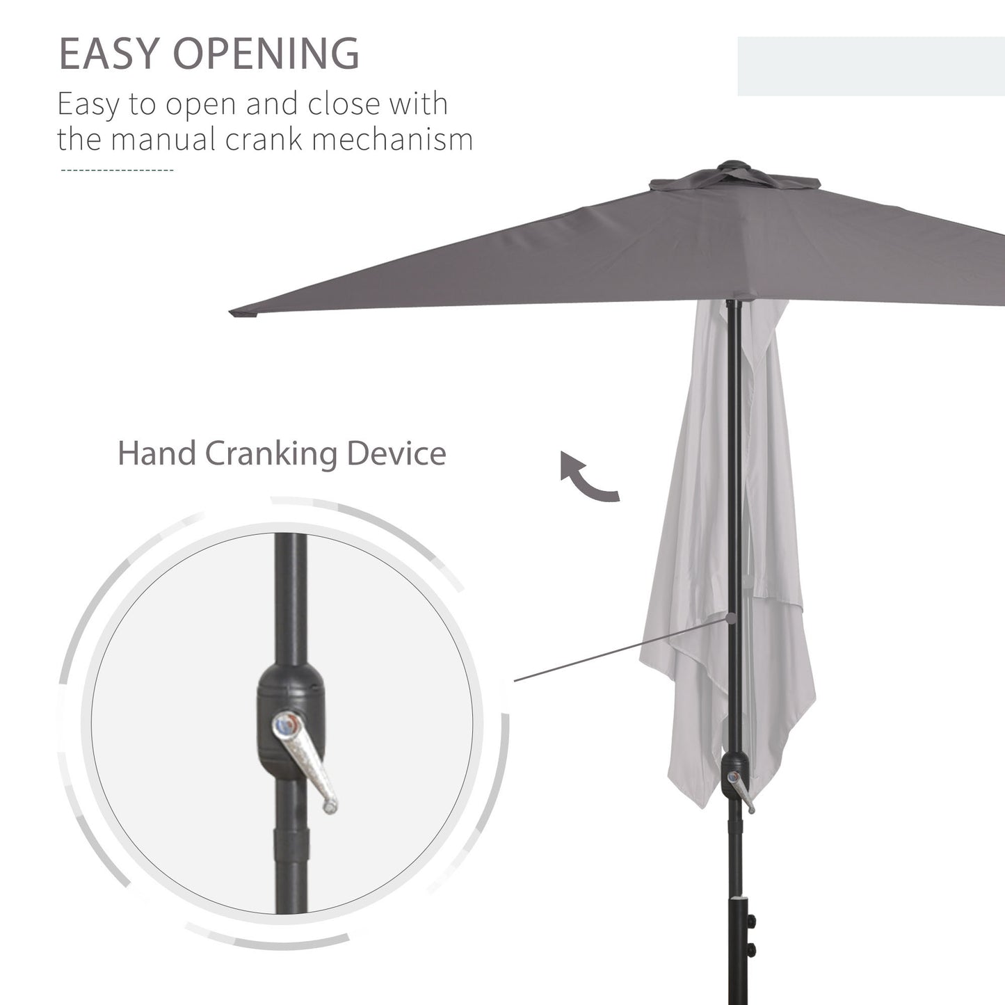 8ft Half Round Umbrella Outdoor Balcony Parasol Patio Garden Outdoor Window Sun Shade w/ 5 Ribs
