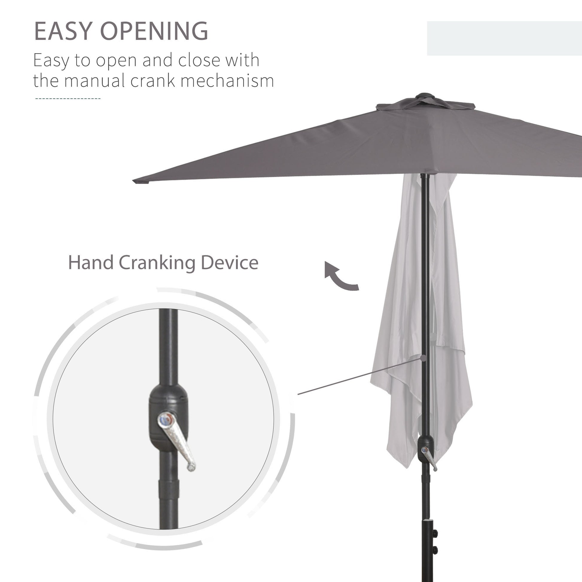 8ft Half Round Umbrella Outdoor Balcony Parasol Patio Garden Outdoor Window Sun Shade w/ 5 Ribs