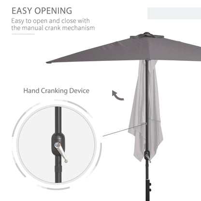 8ft Half Round Umbrella Outdoor Balcony Parasol Patio Garden Outdoor Window Sun Shade w/ 5 Ribs