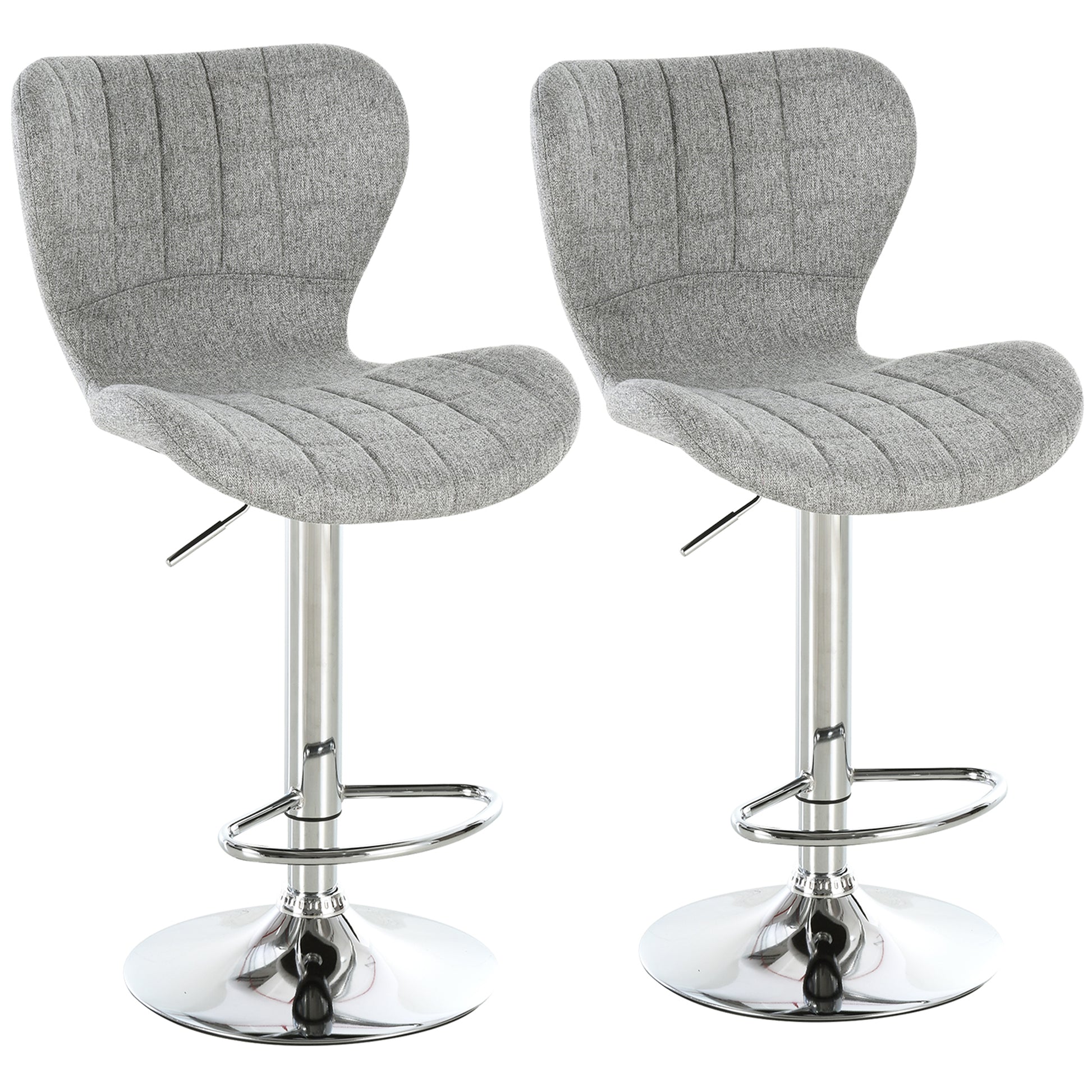 Set of 2 Counter Height Bar Stools Swivel Stool Height Adjustable Bar Chairs with Footrest for Kitchen Dining Home Pub, Grey