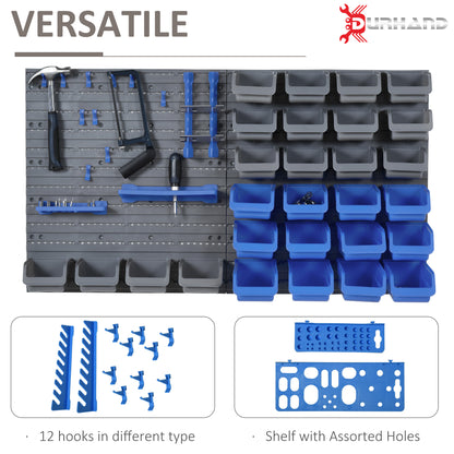 44PC Wall Mounted Storage Bins Parts Rack Kit with 2 Colour Parts, Hardware Screw Tool Organizer with Storage Bins, Pegboard and Hooks, Garage Plastic Organizer, Blue