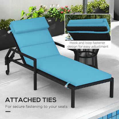 Patio Chaise Lounge Chair Cushions Replacement Sun Lounger Pads with Headrest and Ties, Set of 2, Turquoise