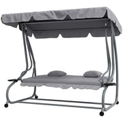 Outdoor 3-Seater Patio Swing Chair, Outdoor Swing Seat, with Adjustable Canopy and Two Pillows for Garden, Light Grey