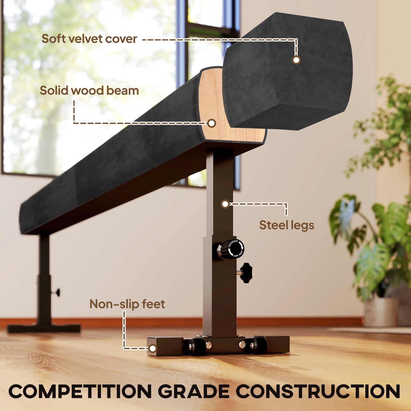 Soozier 7.5ft Adjustable Balance Beam, Gymnastics Beam with Wheels, Gymnastics Equipment for 6+ Years Old Training