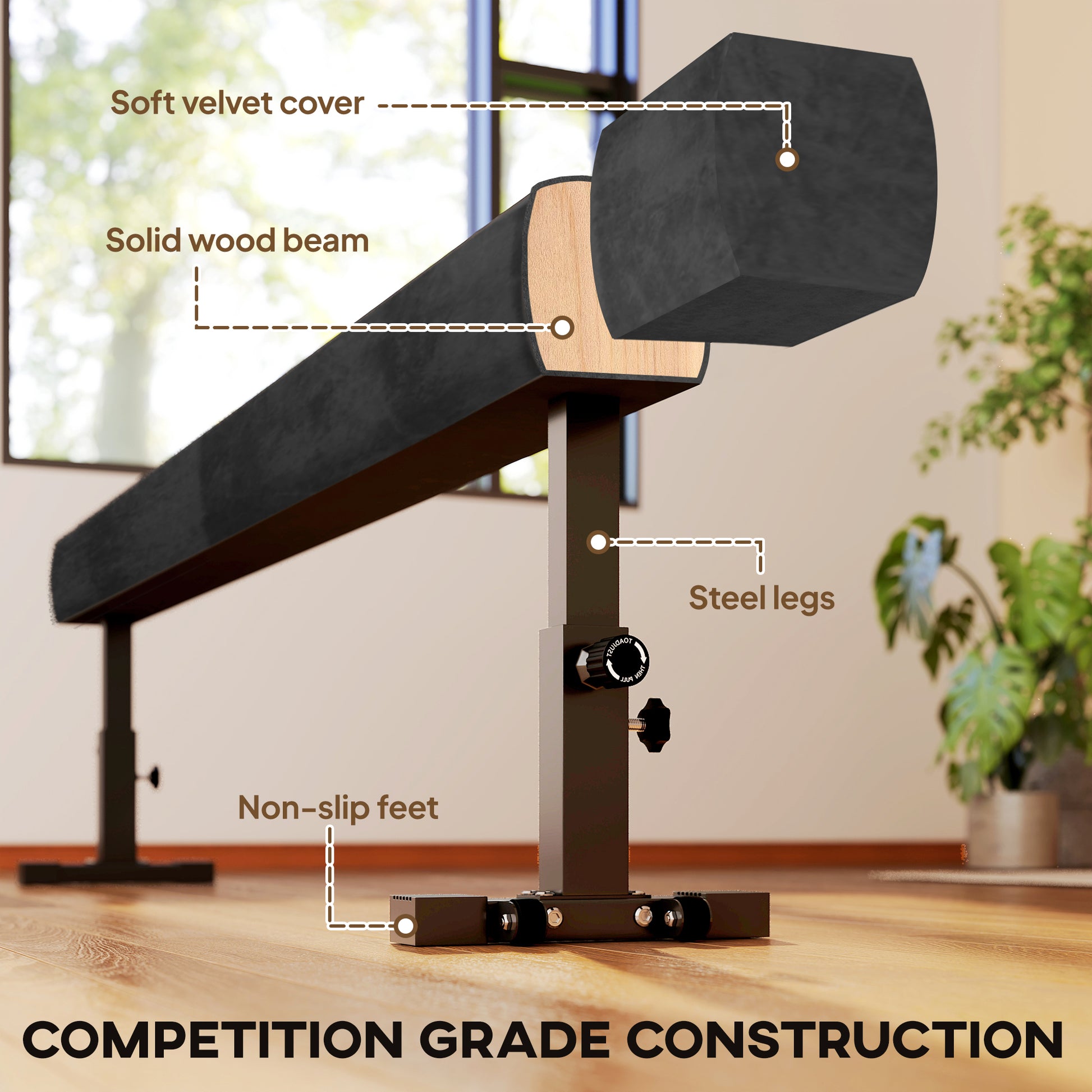Soozier 7.5ft Adjustable Balance Beam, Gymnastics Beam with Wheels, Gymnastics Equipment for 6+ Years Old Training