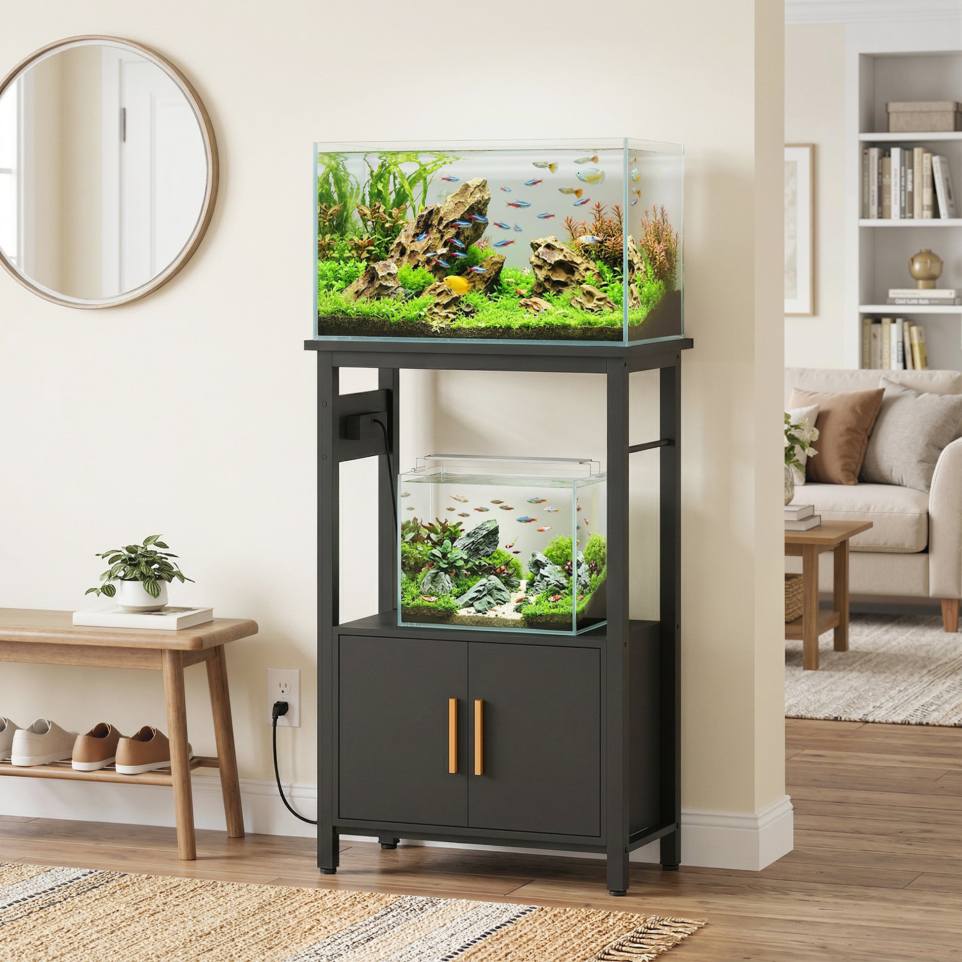 5-10 Gallon Fish Tank Stand Aquarium Stand with Power Outlets, Cabinet, Shelf, 550 lbs Capacity, 20.5" x 11" x 31.5"